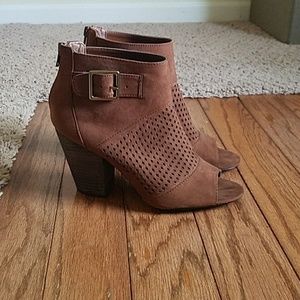 Brown open toe ankle boots